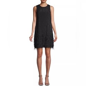 Parker Allegra Black Beaded Feather Dress Size: 6